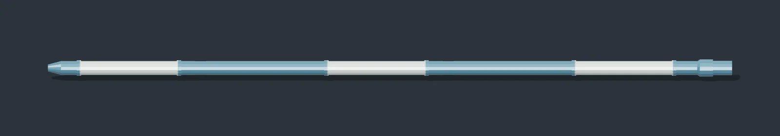 CAD render of the complete HIRT probe string with tip, rod sections, two sensor bodies, and cable-exit cap.